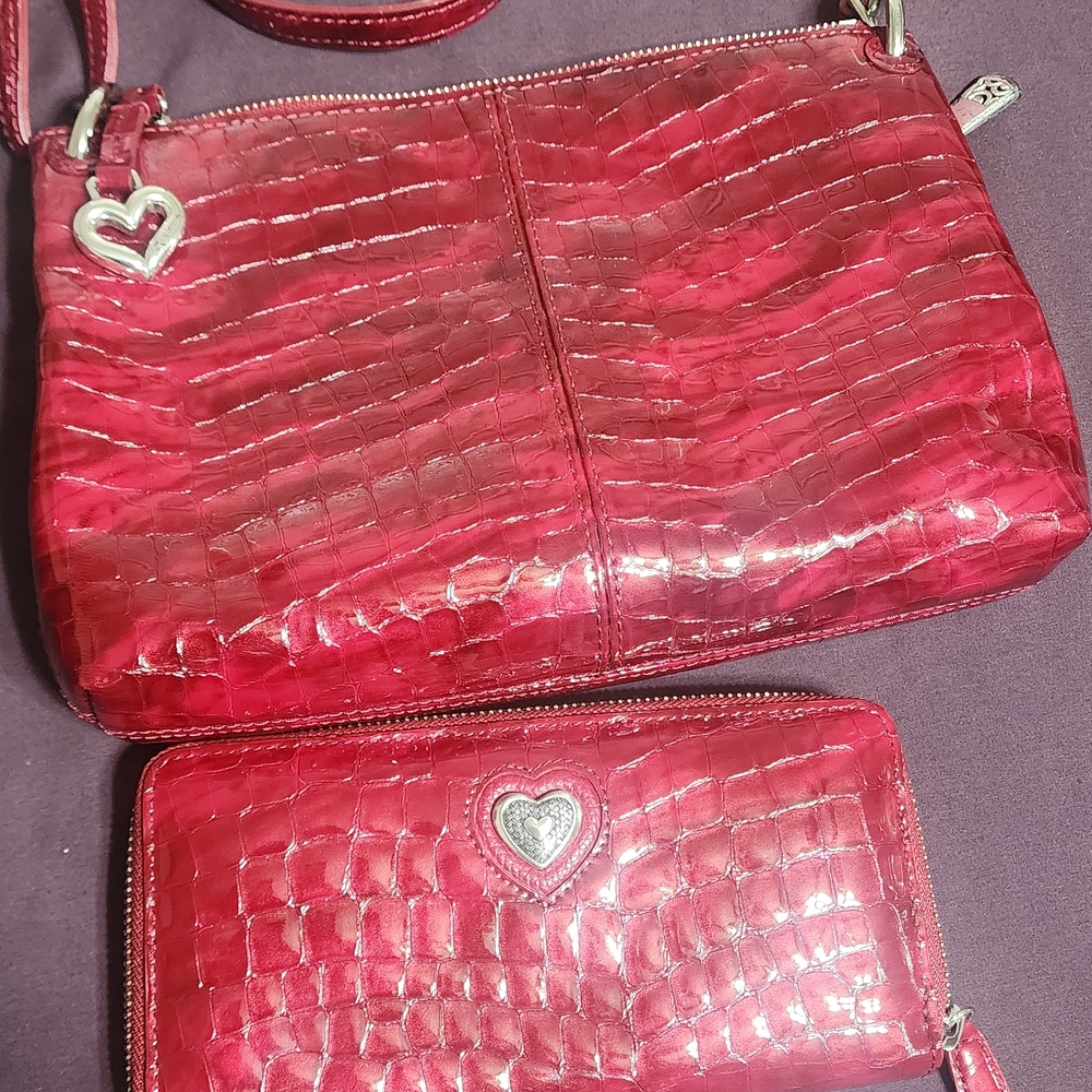 Brighton Purse And Matching Wallet Red Crocodile-Embossed Women's Bag Set